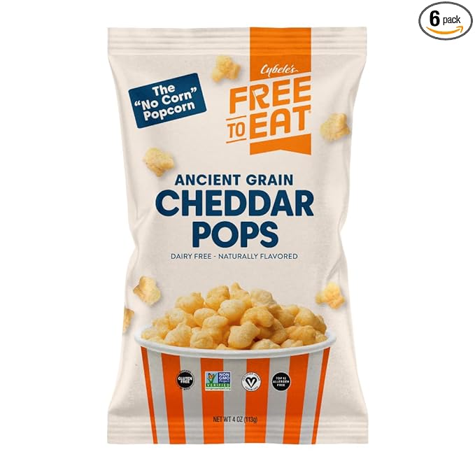 Cybele's Free-to-Eat Ancient Grain Pops - Healthy Snacks, All Natural, Gluten-Free, Vegan, No Preservatives or Additives (Cheddar Pops 4oz, Pack of 6)