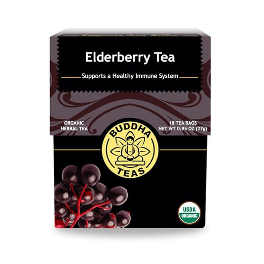 Buddha Teas - Organic Elderberry - Herbal Tea - For Health & Wellbeing - With Antioxidants & Minerals - Clean Ingredients - Caffeine Free - OU Kosher & Non-GMO - 18 Tea Bags (Pack of 1)