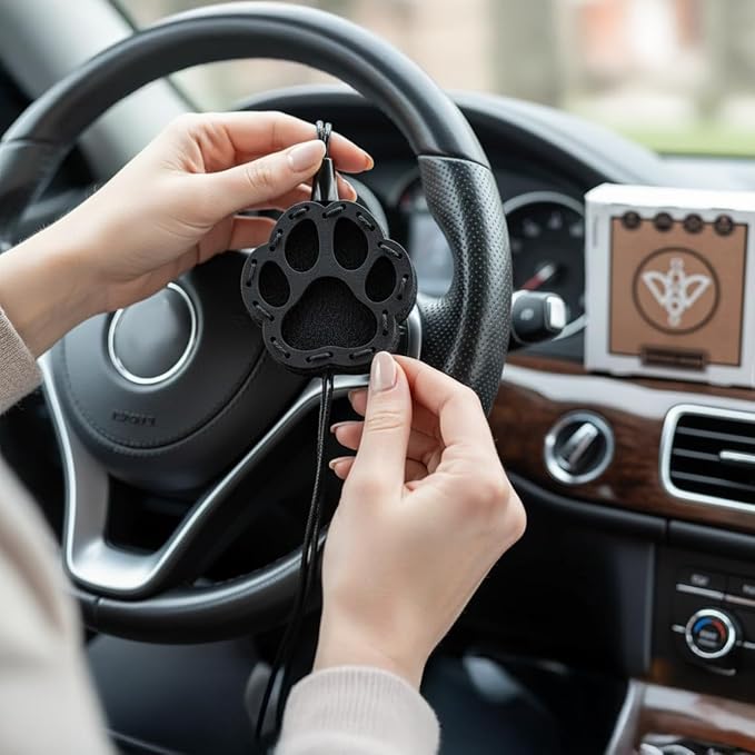 Wood Car Air Freshener — Paw Designed — Handmade Unscented DIY Essential Oil Hanging Diffuser with Felt Insert — Add Your Own Oils — Refillable — Car/Truck/SUV — Cardboard Box