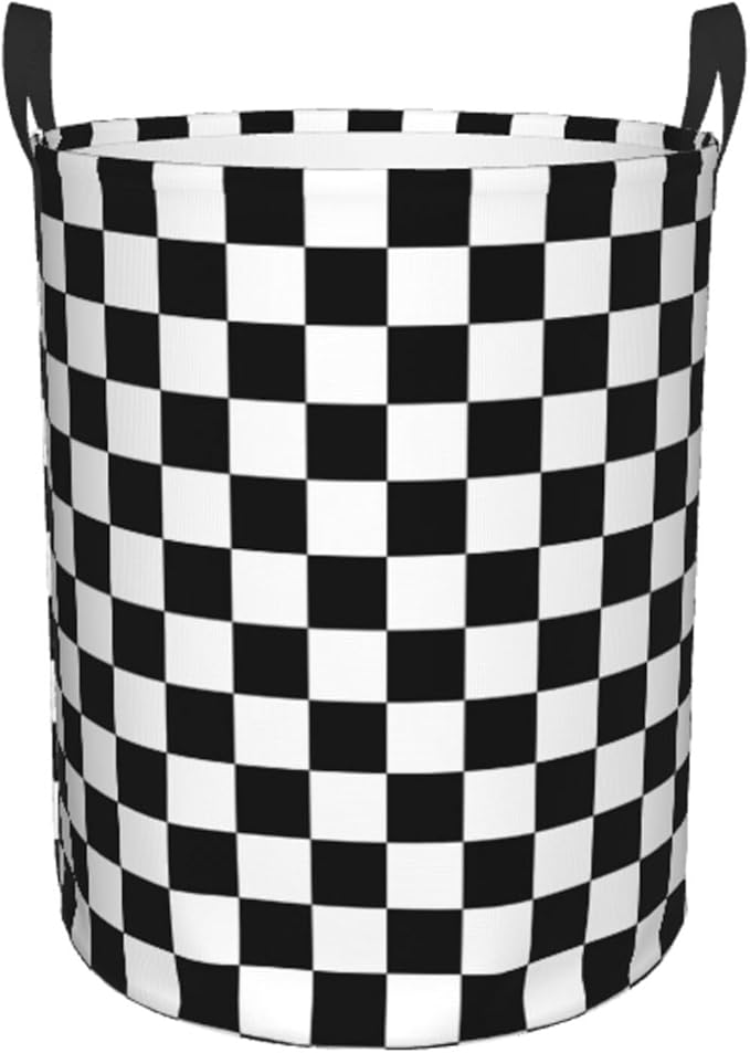 Laundry Basket Black And White Checkered Collapsible,63L Dirty Clothes Basket Durable Lightweight Hamper With Handles Ideal For Clothes,Toys Home Organization size19.6"L x 15.7"W