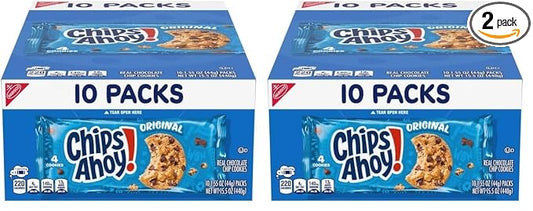 CHIPS AHOY! Original Chocolate Chip Cookies, 10 Snack Packs (4 Cookies Per Pack) (Pack of 2)