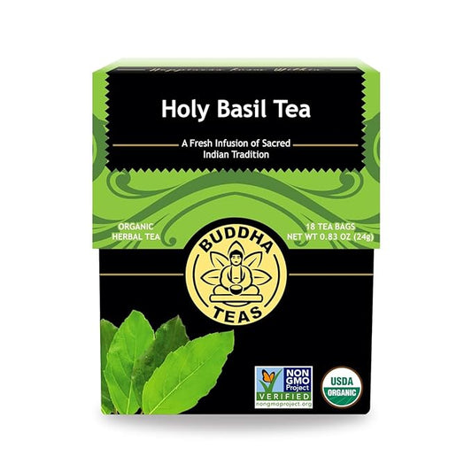 Buddha Teas - Holy Basil - Organic Herbal Tea - For Cognitive Balance & Overall Health - Ayurvedic Tulsi - With Antioxidants - Caffeine Free - 100% Kosher & Non-GMO - 18 Tea Bags (Pack of 1)