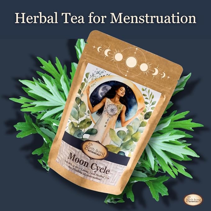 Birth Song Botanicals Organic Moon Cycle Herbal Tea for Period Support, Herbal Supplement to Bring Hormonal Harmony to Your Feminine Cycle with Mugwort, Red Raspberry Leaf, Chamomile, 3 oz Bag
