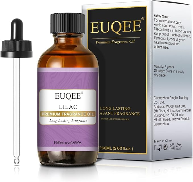 EUQEE Lilac Fragrance Oil, 60ml Premium Lilac Essential Oils Scented Oil with Glass Dropper for Diffusers, DIY Soap & Bath Bombs (2.02 Fl oz)