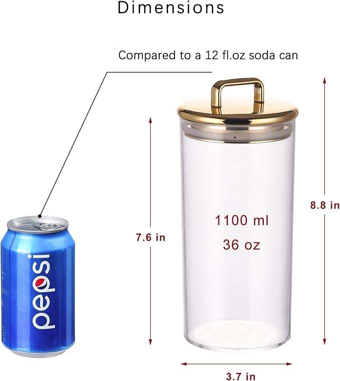 32 oz Large Acrylic Storage Apothecary Jar with Gold Airtight Lid | Bathroom Vanity Organizer Containers | Ideal Decorative Canisters for Shells, Bath Salt, Grains, Cotton Ball, Flossers