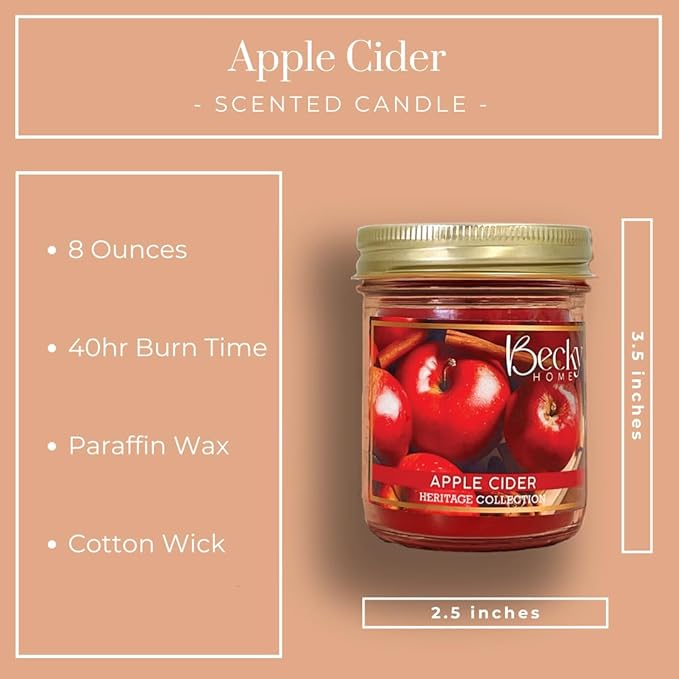 8oz Apple Cinnamon Scented Candles for Home, 45 Hrs Soy Wax Candle, Candle for Cozy Autumn Home Decor, Fall Scented Candles, Candle Fall Gifts for Men and Women
