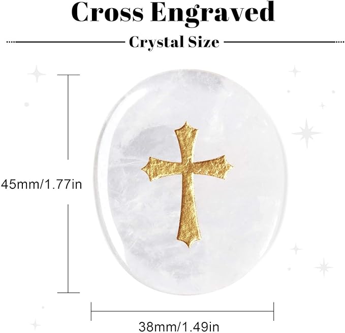 LAIDANLA Clear Quartz Cross Engraved Healing Crystal Worry Stones for Pray Faith Anxiety Relief Oval Palm Stone Polished Natural Crystal Gifts