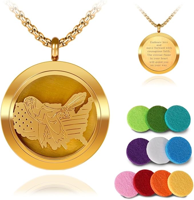 Aromatherapy Diffuser Necklace-Eagles Essential Oil Necklace,Aromatherapy Diffuser Pendant for Men and Women,Portable,Suitable for Yoga,Meditation,Travel,Stress Relief Gift(Gold 30mm)