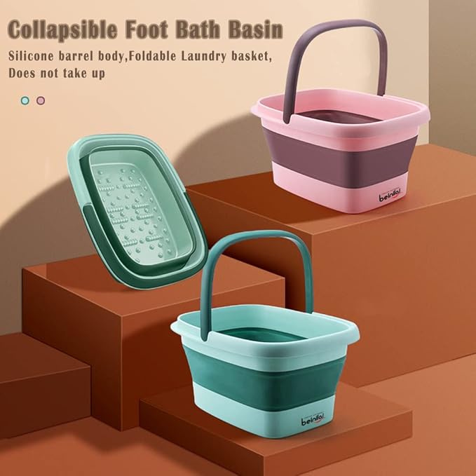 Collapsible Foot Bath Basin for Soaking Feet,Pedicure Foot Spa, Foot Tub with Handles and Massage Acupoint,Multifunction Collapsible feeting Soak Tub-Green
