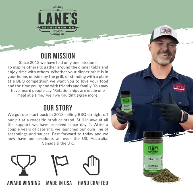 Lane's Fresh Thyme Seasoning, All-Natural Dried Thyme Spice Seasoning, A Dried Thyme Leaves Seasoning For Veggies & Soup, Made in USA, 2.75 Oz (77g)