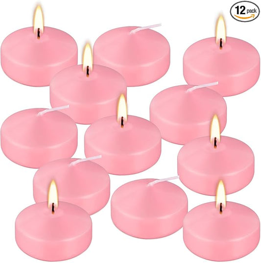 12-Pack 2-Inch Pink Floating Candles - Romantic Decor for Celebrations, and Parties
