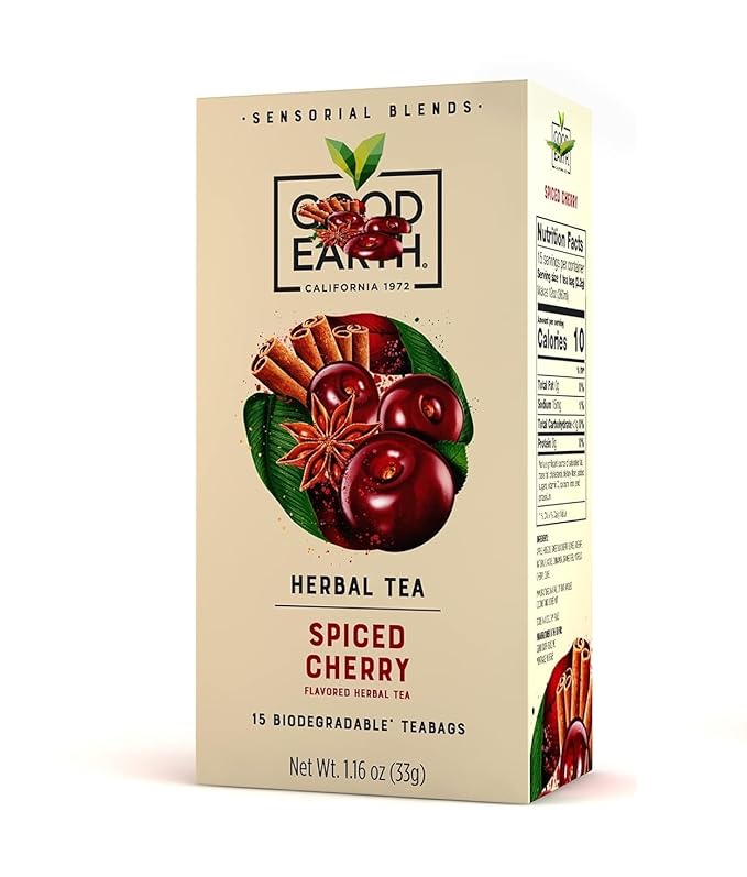 G00DEARTH Herbal Tea Spiced Cherry Flavored, Pack of 60 Teabags, Sensorial Blend, Natural, 15 Bags Per Box (Pack of 4) a Total of 60 Biodegradble Teabags