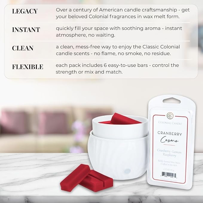 Colonial Candle Cranberry Cosmo Wax Melts, Wax Melt Warmer Cubes, Long Lasting Scented Wax Warmer Cubes, 4 Pack, 6 Cubes Each - Made in The USA