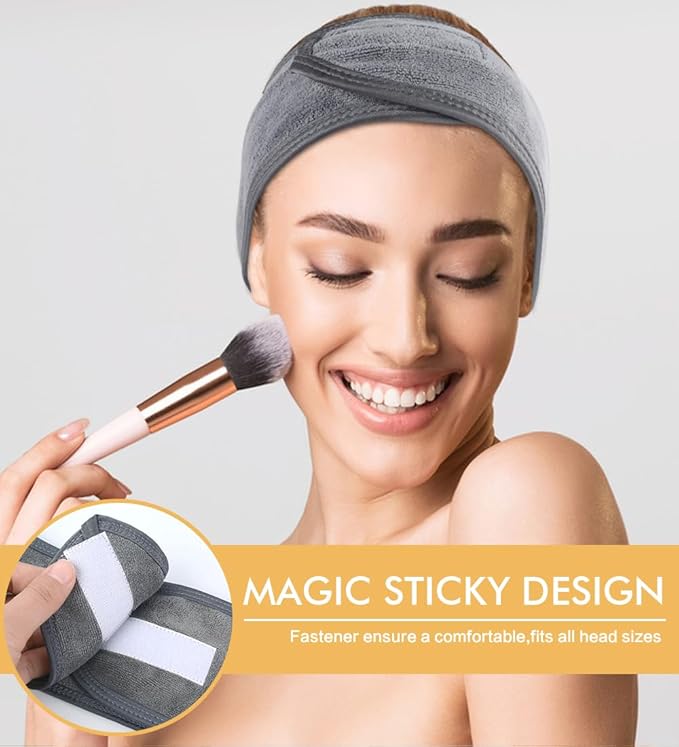 SINLAND Spa Headband for Women 6 Counts Adjustable Makeup Hair Band with Magic Tape,Head Wrap for Face Care, Makeup and Sports