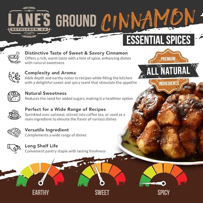 Lane's Ground Cinnamon Seasoning Spice, All-Natural Ground Cinnamon Powder for Coffee, Tea, Culinary Use, and More. Made in USA, 7 oz (198g)