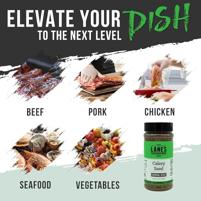Lane's Celery Seed Seasoning, All-Natural Celery Seed Spice For a Healthier Dishes to Accommodate Meats, Veggies, Seafood, Made in USA, 8 oz (226g)