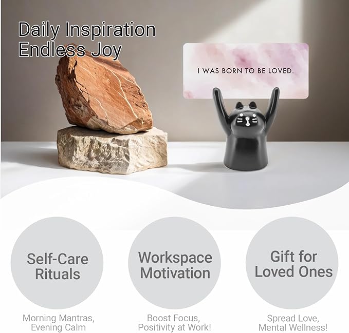 ZEARPT Affirmation Card Deck for Women, Self Care Gift, Positive Affirmation Cards with Holder, Gift for Her, Daughter, Niece, Sister, Daily Affirmations, Midlife Manifestation Gift (Black - Cat)