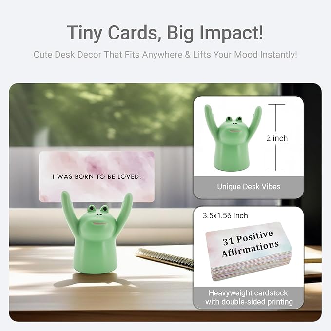 ZEARPT Affirmation Card Deck for Women, Self Care Gift, Positive Affirmation Cards with Holder, Gift for Her, Daughter, Niece, Sister, Daily Affirmations, Midlife Manifestation Gift (Green - Frog)
