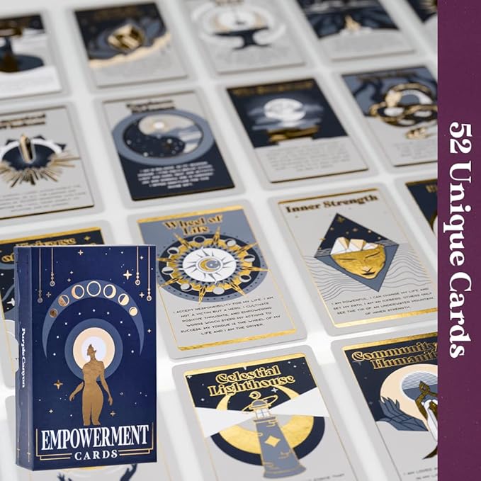 PURPLE CANYON Empowerment Cards for Women and Men | Positive Affirmations Cards for Motivation and Inspiration | Mindfulness Cards for Self Care | Beautiful Gold Foil 52 Card Deck