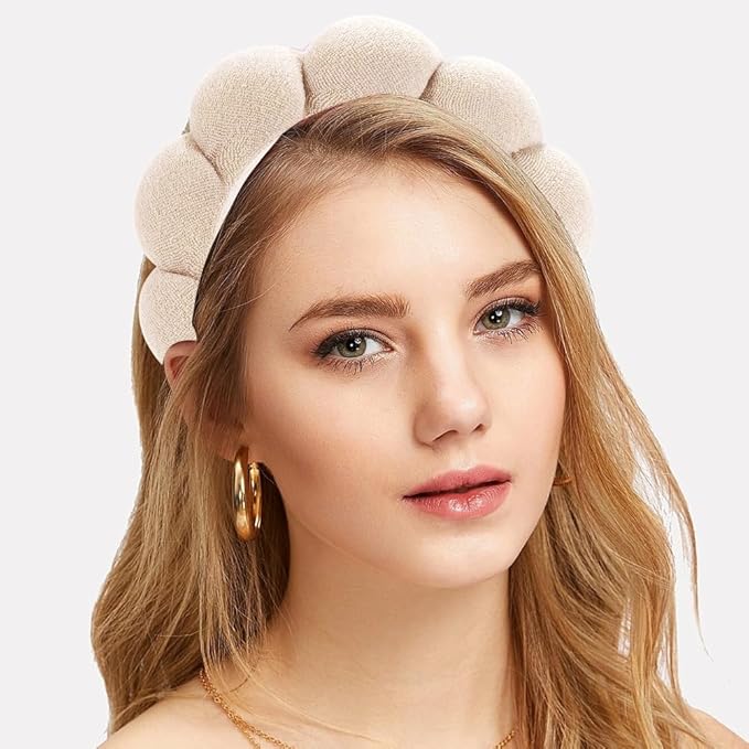Spa Headbands for Washing Face or Facial Makeup Headbands Bubble Skincare Headbands Drunk Elephant Terry Cloth Puffy Skin Care Hairbands for Mask Treatment, Beige