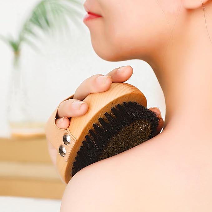 OWIIZI Copper Dry Brushing Body Brush with Ion Charged Copper Soft Bristles Antiskid Wooden Exfoliator Massage Body Scrubber