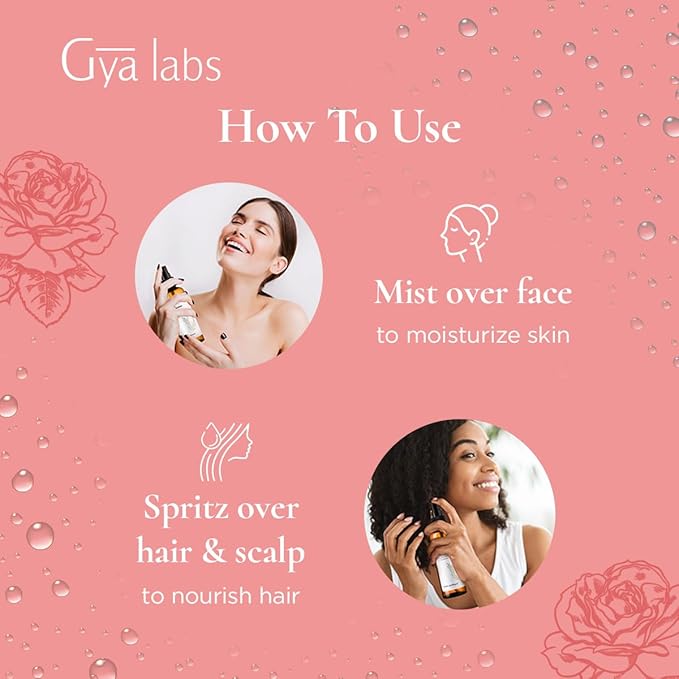 Gya Labs Rose Bulgaria Hydrosol - 3.4 Fl Oz - Face & Body Mist for Skin Toner & Hair Refresher - As Pillow, Room & Linen Spray for Fresh Scent