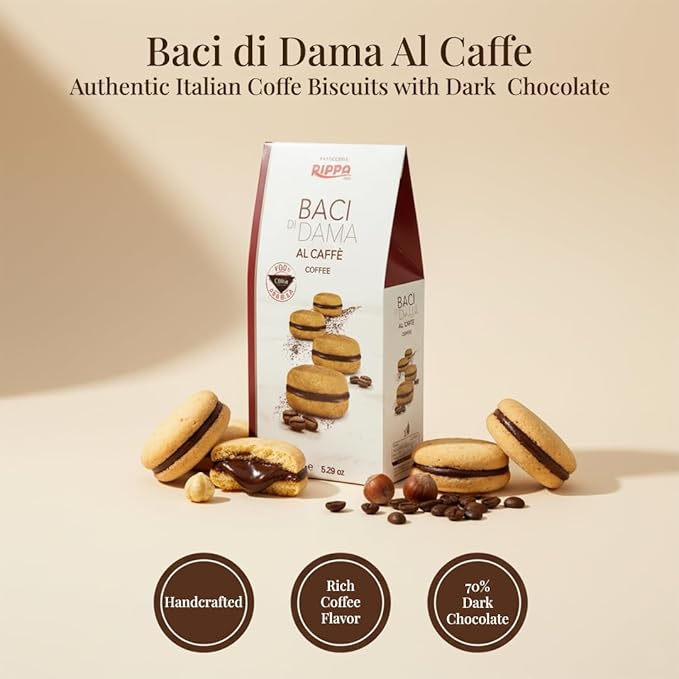 Rippa Baci di Dama Coffee Biscuits- Italian Cookies with Rich Dark Chocolate & Arabica Coffee for Biscuit Lovers & Family Gatherings- Chocolate Biscuit Offering Bold Taste, Crunchy Bite & Tea Enjoyment