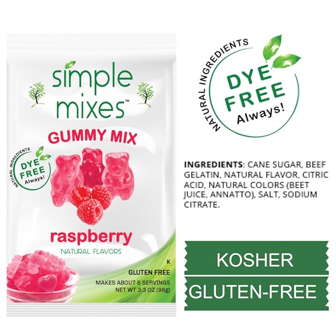 Simple Mixes Natural Gummy Mix, Healthy Snack, Dye-Free, No Gluten or Fat, Kosher, (3-Pack, Raspberry)