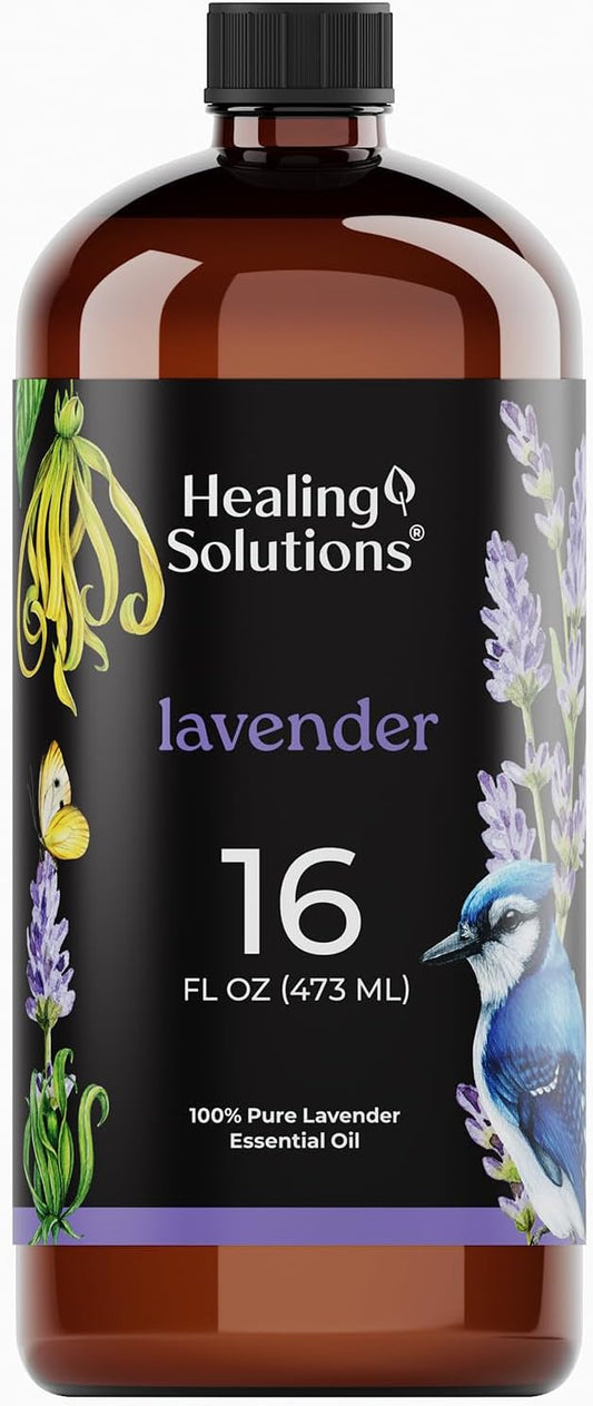 Healing Solutions Lavender Essential Oil Bulk, 16oz - 100% Pure Bulk Lavender Oil for Diffuser, Skin, Spray, Laundry - for Lavender Oil Spray - Lavender Oil for Cleaning - Aromatherapy Diffuser Oil