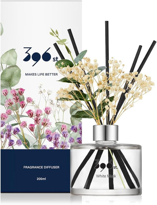 396 st. Preserved Baby's Breath Flower Reed Diffuser, White Musk, 200ml(6.7oz) / Reed Diffuser Sets, Home Fragrance, Scented Oils, Home & Bathroom Décor