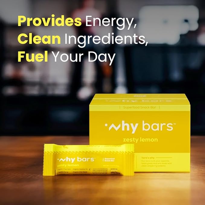 Why Bars, Protein Bars, Zesty Lemon, 2.04 Ounce Bars (Pack of 12 Protein Bars) - Protein Bar Superfood, Gluten Free, Non GMO, Organic, Vegan, Simple Ingredients
