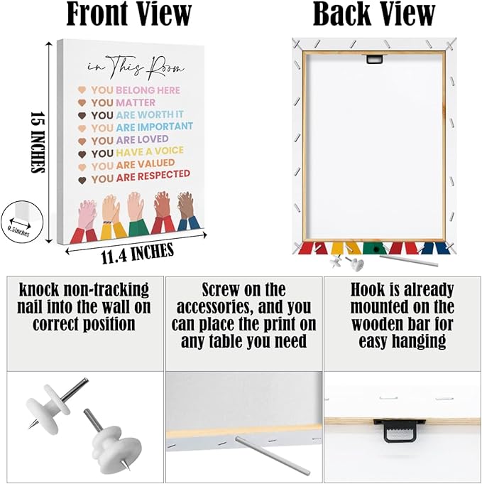 Inspirational Diversity Wall Art in This Room Watercolor Canvas Painting Prints for Classroom Nursery Home Living Bedroom Office Wall Decor Framed Equality Artwork Gifts