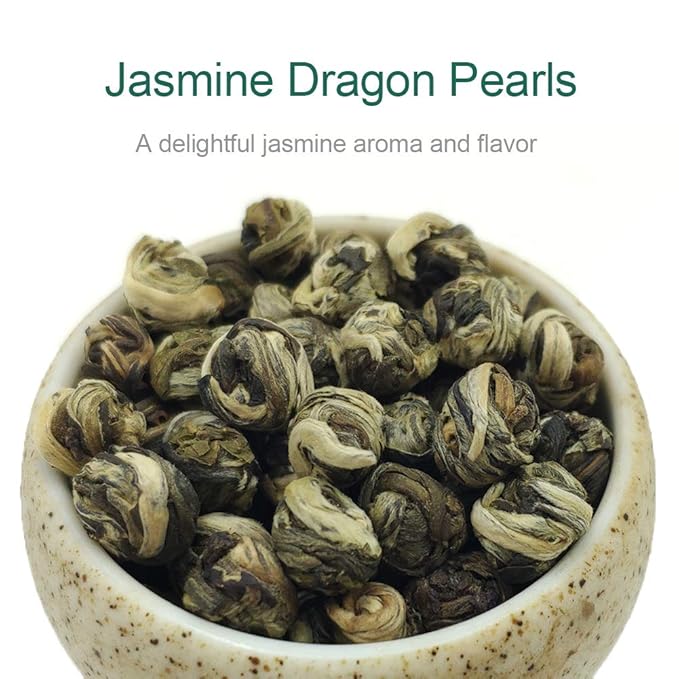FullChea - Jasmine Pearl Tea - Jasmine Dragon Pearls - Loose Leaf Green Tea - Jasmine Green Tea with Delightful Aroma 4oz / 113g (Pack of 2)