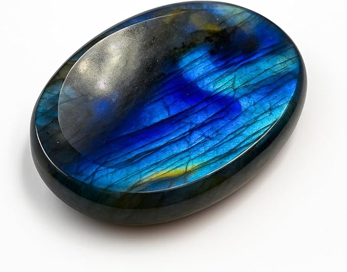 Labradorite Worry Stone 35-40mm – Healing Thumb Crystal for Anxiety & Stress Relief – Palm Meditation Stone with Velvet Pouch Gift for Men & Women