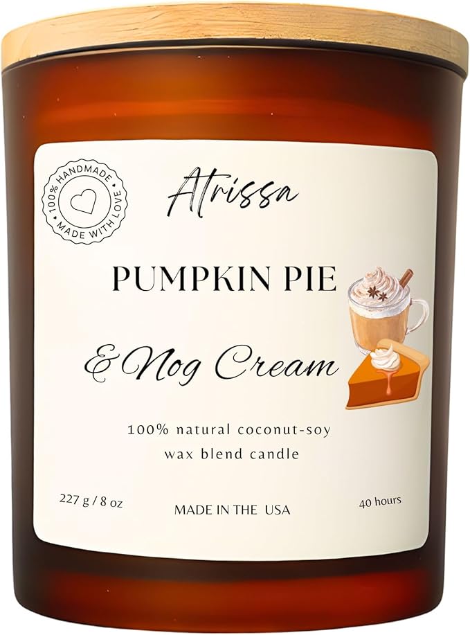Pumpkin Pie & Nog Cream Scented Coconut-Soy Candles 8Oz, Fall Scented Candle,Non Toxic Candle for Home, Made in The USA,100% Natural Candle (8 Oz, Pumpkin Pie & Nog Cream)