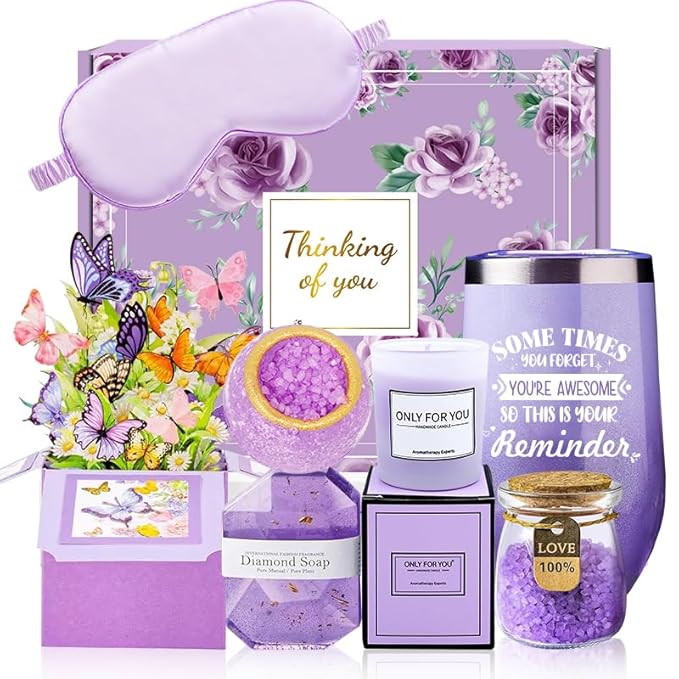 Birthday Gift for Women Spa Gift Set - Unique Get Well Soon Gifts for Women, Relaxing Self Care Package for Her, Christmas Gifts for Mom, Wife, Sister, Friend, Female Coworker (Lavender)