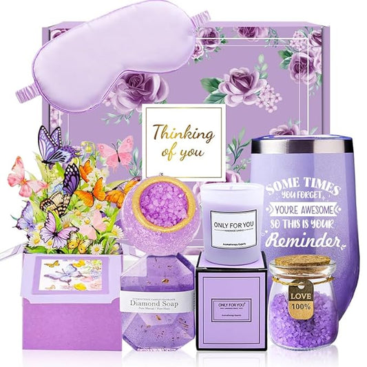 Birthday Gift for Women Spa Gift Set - Unique Get Well Soon Gifts for Women, Relaxing Self Care Package for Her, Christmas Gifts for Mom, Wife, Sister, Friend, Female Coworker (Lavender)