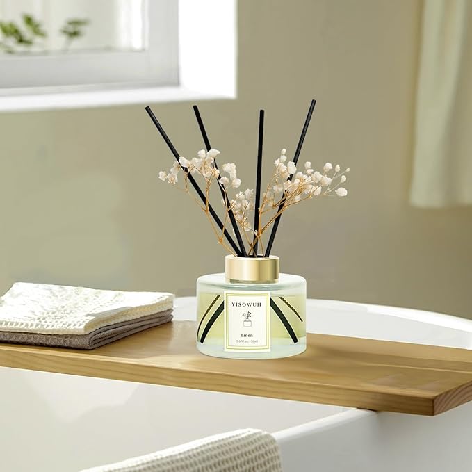 Reed Diffuser Set,5.07 fl oz (150 ml) - Linen Oil Diffusers with 8 Reed Sticks,Home Fragrance Reed Diffuser for Bathroom Shelf Decor