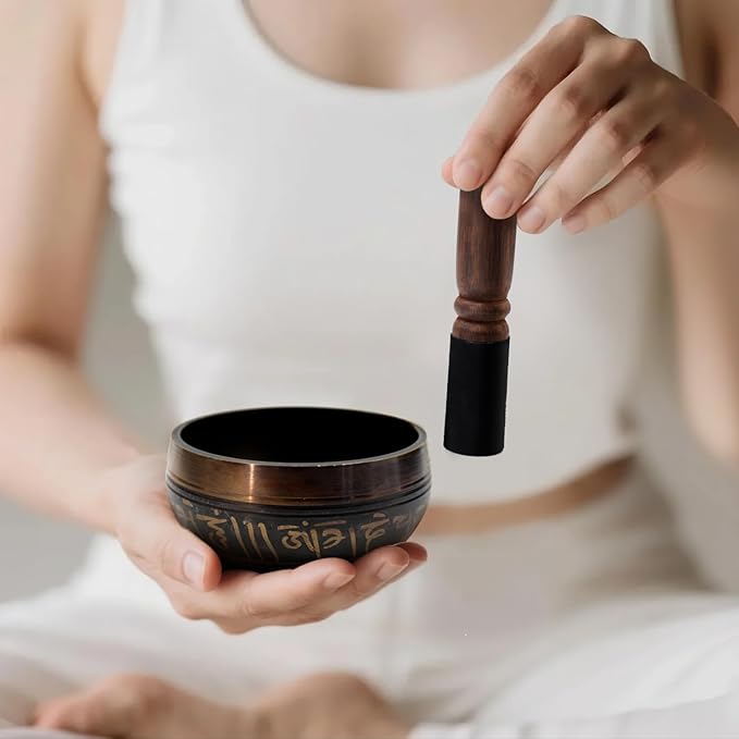3.15 inch Tibetan Singing Bowl Set, Authentic Handmade Meditation Bowl Stress Relief Yoga Set with Striker & Cushion for Sound Therapy, Chakra Healing, Spiritual Gatherings