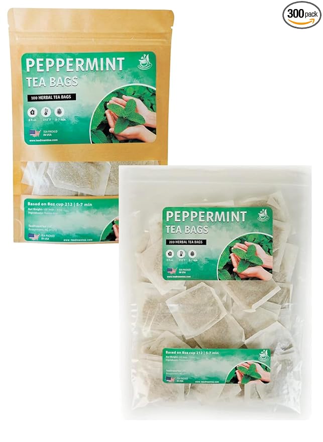 TeaDreamTea Peppermint Tea - Mint Tea Bags - Alleviates Digestive Discomfort | Herbal Tea - Aromatic & Caffeine Free - Bulk (300 Teabags)