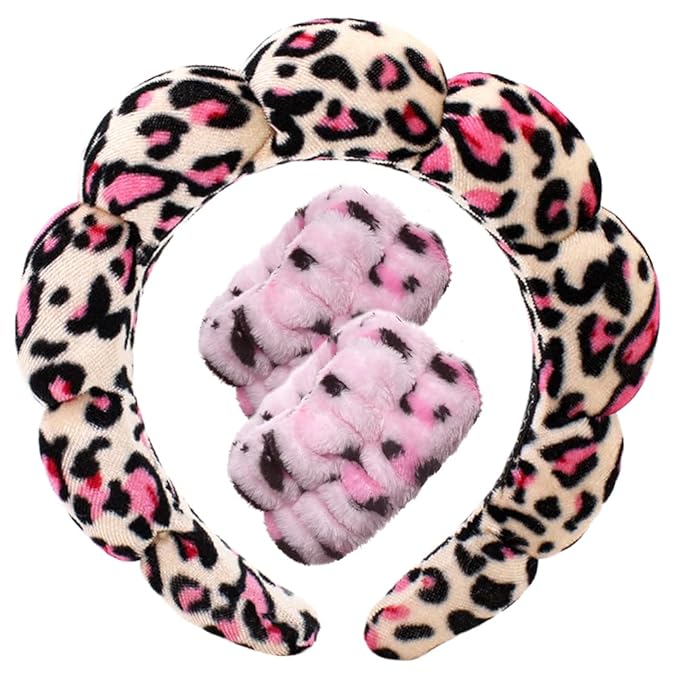 Spa Headbands for Washing Face Wristband Set Sponge Makeup Skincare Headband Wrist Towels Bubble Soft Terry Towel Cloth Hairband for Women Puffy Headwear Non Slip Thick Thin Hair Headwear