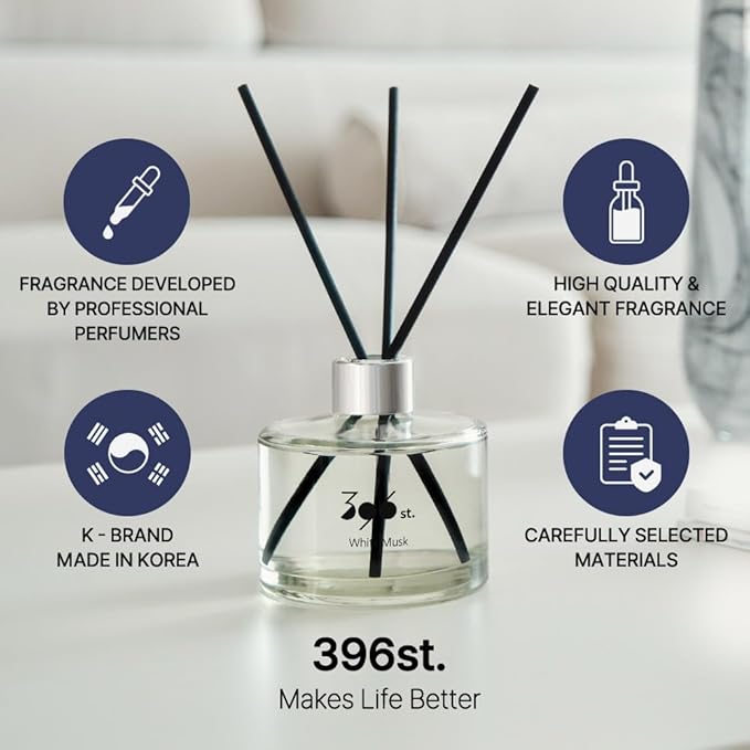 396 st. Reed Diffuser, White Musk, 200ml(6.7oz) / Reed Diffuser Sets, Home Fragrance, Scented Oils, Home & Bathroom Décor