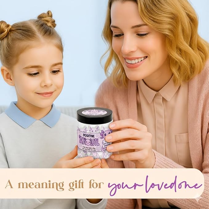60 Positive Axolotl Cards Jar, Affirmation Cards for Women, Emotional Support Axolotl, Axolotl Gifts for Women, Mom, Axolotl Themed Gifts, Purple Gift for Girls