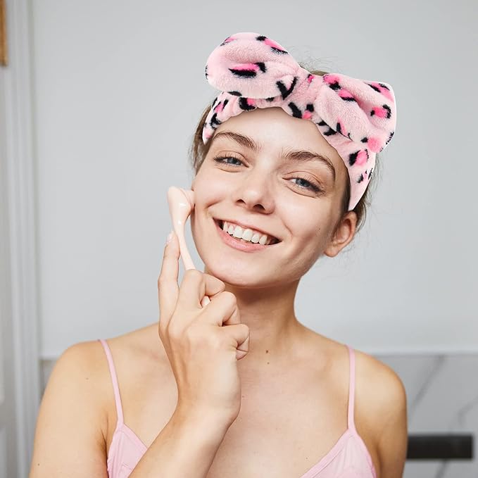 WHAVEL Hairband, 6 Pack Leopard Spa Headband Makeup Headband for Washing Face, Microfiber Bow Headbands Facial Fluffy Hair Band for Washing Face, Ideal for Skincare, Yoga, Shower, Party