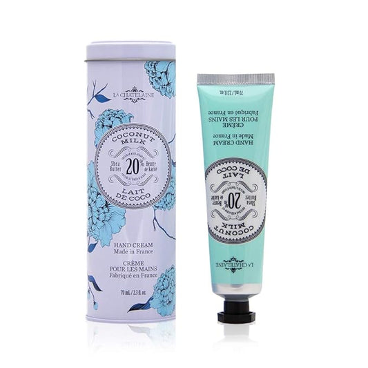 La Chatelaine Shea Butter Hand Cream, Made in France, Natural and Organic Ingredients, 70ml / 2.3 oz, Gift Tin, Coconut Milk