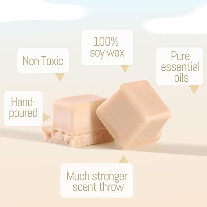 DEVI Scented Wax Melts, Natural Soy Wax Cubes Strong Scent -Vanilla Almond Biscuit - Long Lasting Scented Melts for Warmer, 4 Pack(24-Cubes)