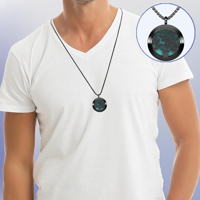 Aromatherapy Diffuser Necklace-Tree of Life Essential Oil Necklace,Aromatherapy Diffuser Pendant for Men and Women,Portable,Suitable for Yoga,Meditation,Travel,Stress Relief Gift(Black 30mm)