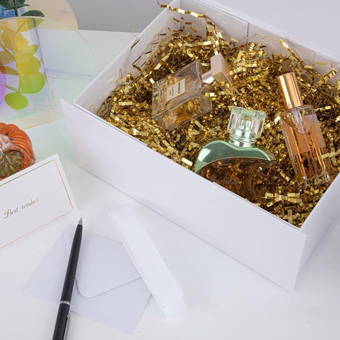 1PCS White Gift Box with Ribbon 9.5x7x4 Inches,Sturdy Gift Box with Lid for Gift Packaging, Foldable Magnetic Closure Storage Boxes, Bridesmaid proposal box, Rectangle Collapsible Box