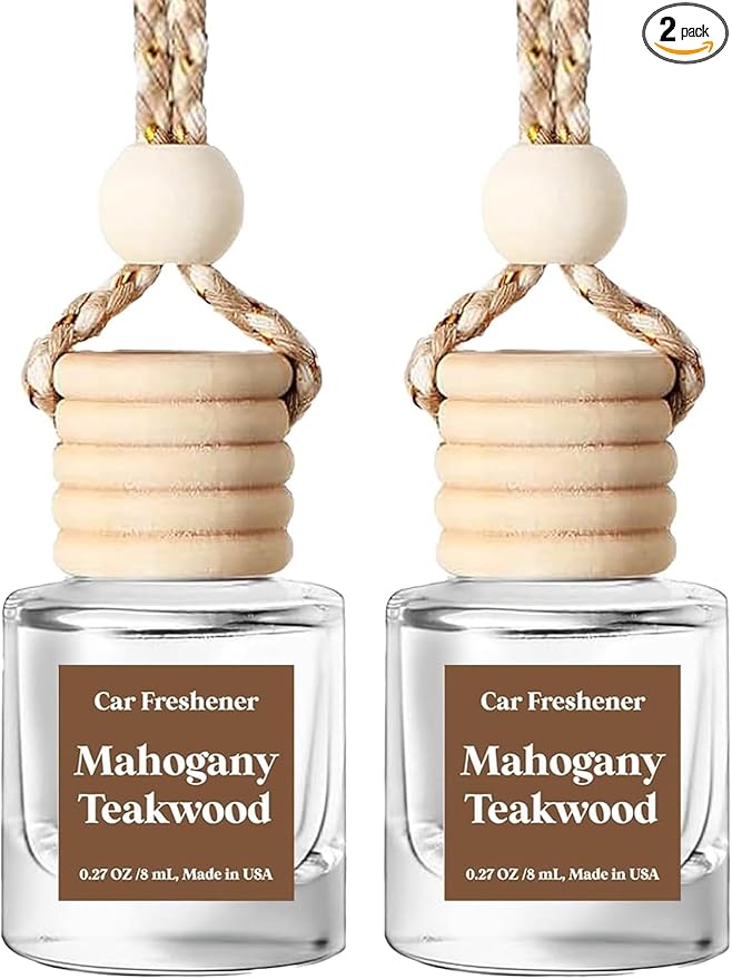 Car Air Freshener Hanging 2 Pack,Mahogany Teakwood Essential Oil Diffuser for Car, Car Air Freshener Cute, 45+ days Long Lasting Air Freshener for Car And Women, car accessories Made in USA