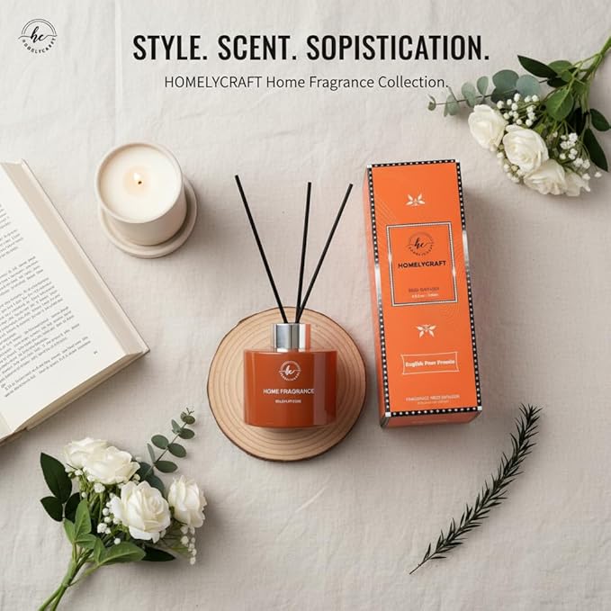 Reed Diffuser Set β 3.38 fl oz (120ml) | Premium Clean Oil Scent Diffuser with Orange & English Pear Freesia Fragrance | Elegant Home DΓ©cor, Holidays & Hotel Collection.